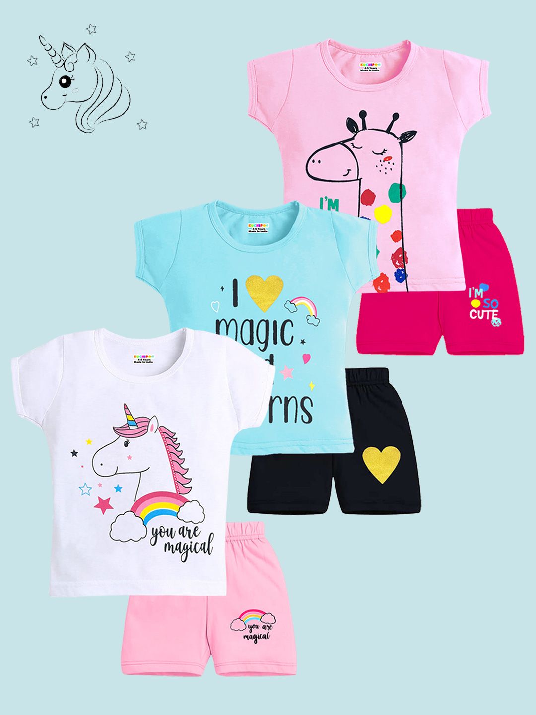 Buy KUCHIPOO Girls Printed T Shirt With Shorts -  - Apparel for Girls