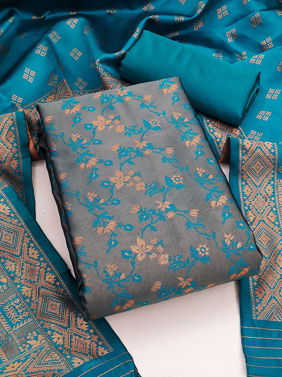 SHADOW & SAINING Floral Woven Design Unstitched Dress Material