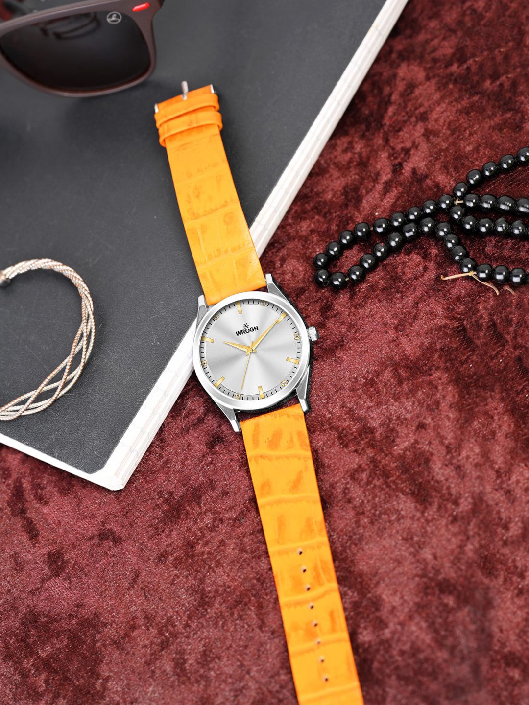 WROGN Men Patterned Dial & Leather Bracelet Style Straps Analogue Watch HOBWRG0458