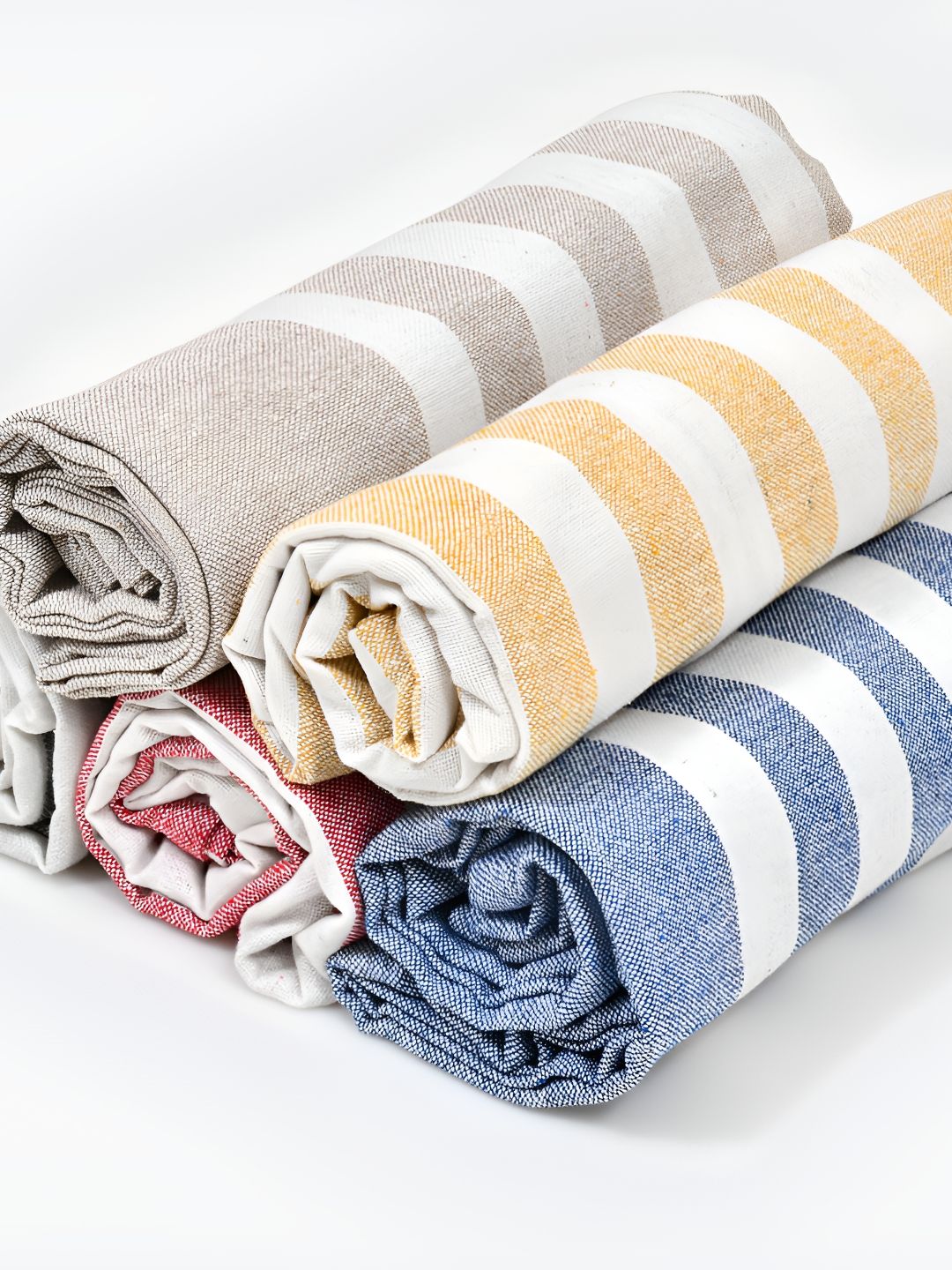 Aura Blue & Yellow 5 Pieces Striped Cotton 210 GSM Towel Set