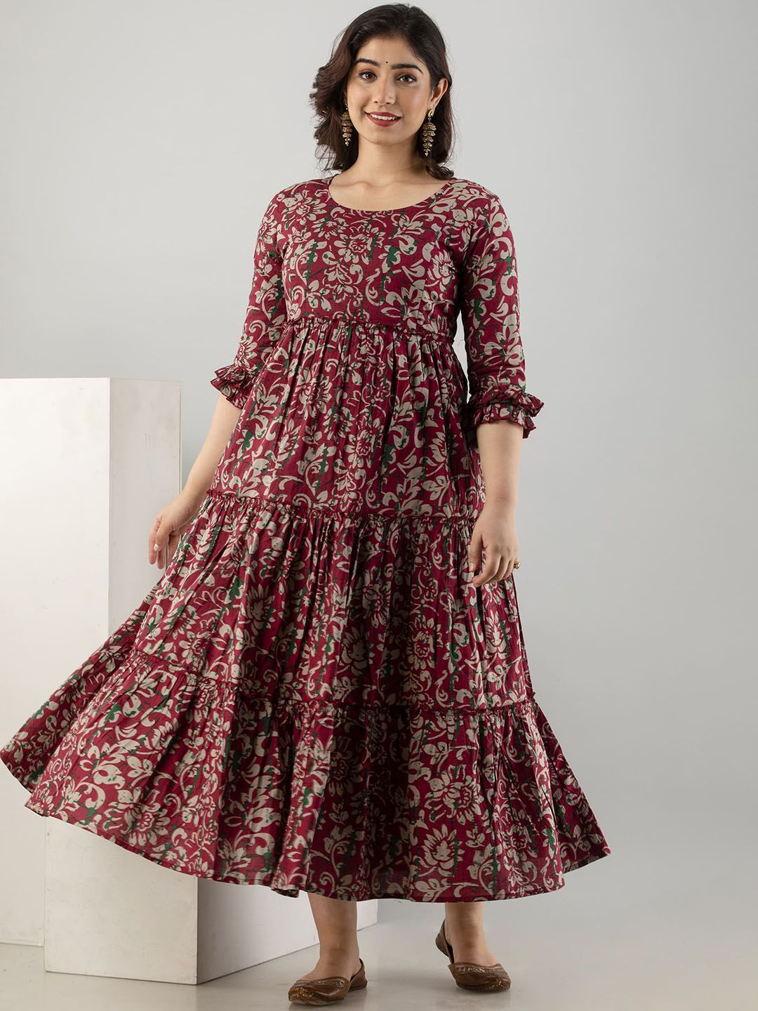 VARICOS Women Floral Printed Thread Work Maternity Anarkali Kurta