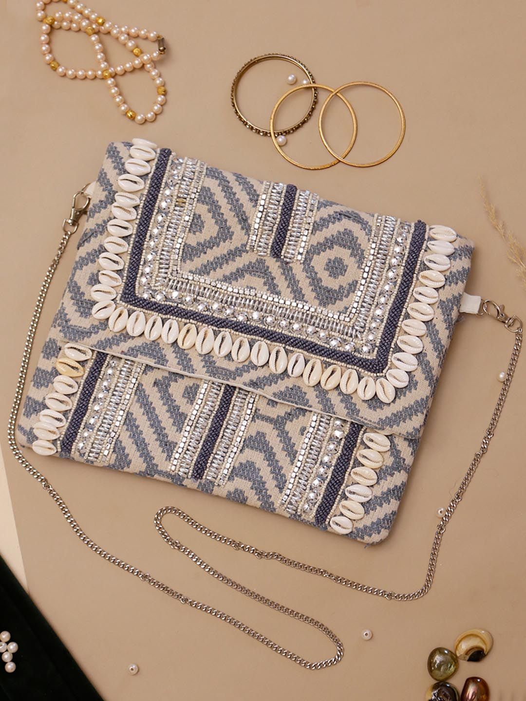 Swisni Embellished Half Moon Sling Bag with Cut Work