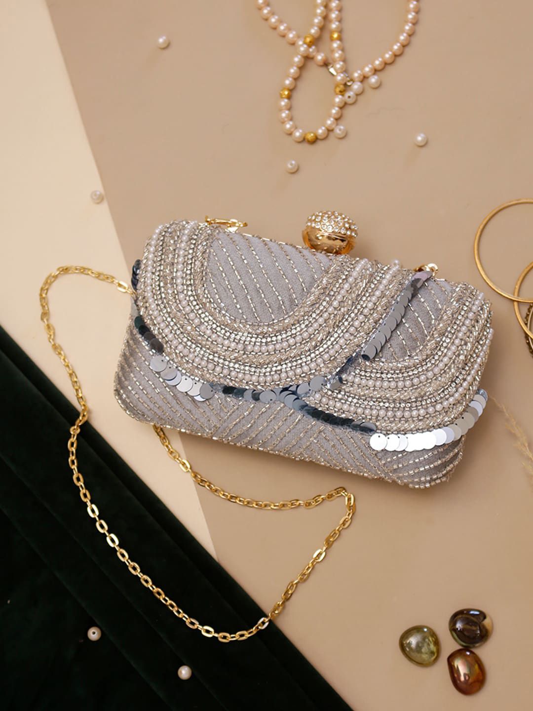 Swisni Embellished Structured Handheld Bag