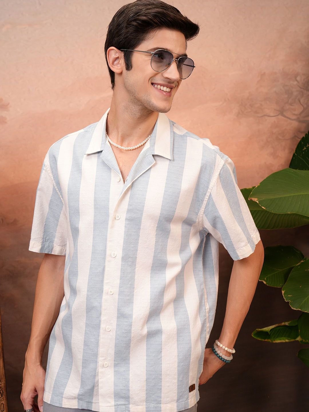 Locomotive Men Dobby Textured Cuban Collar Relaxed Shirt