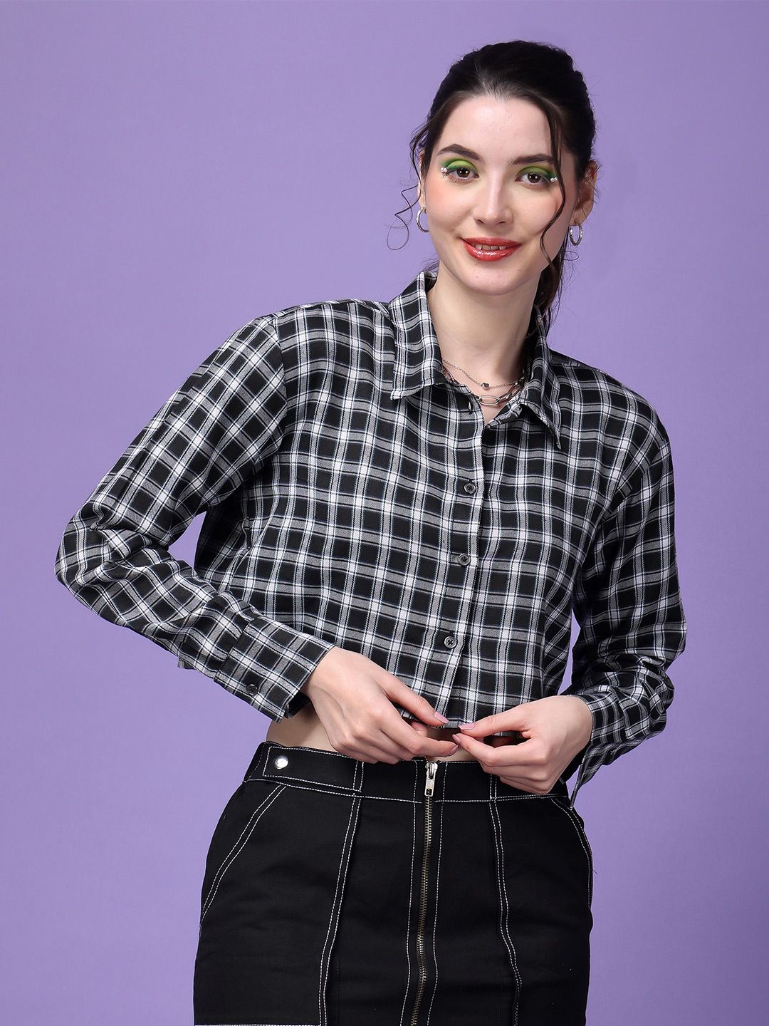 Popwings Women Relaxed Boxy Opaque Checked Casual Shirt
