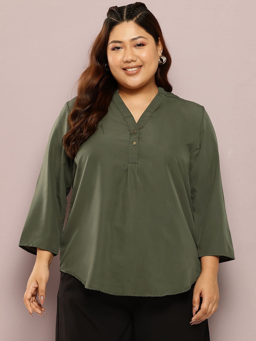 Qurvii+ Women Plus Size Comfort Solid Casual Shirt