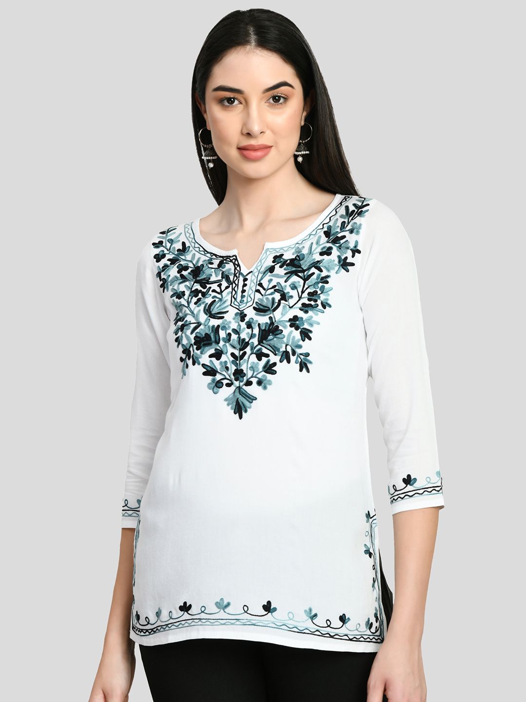 QAZMI Kashmiri Aari Embroidered Sleeveless Kurti