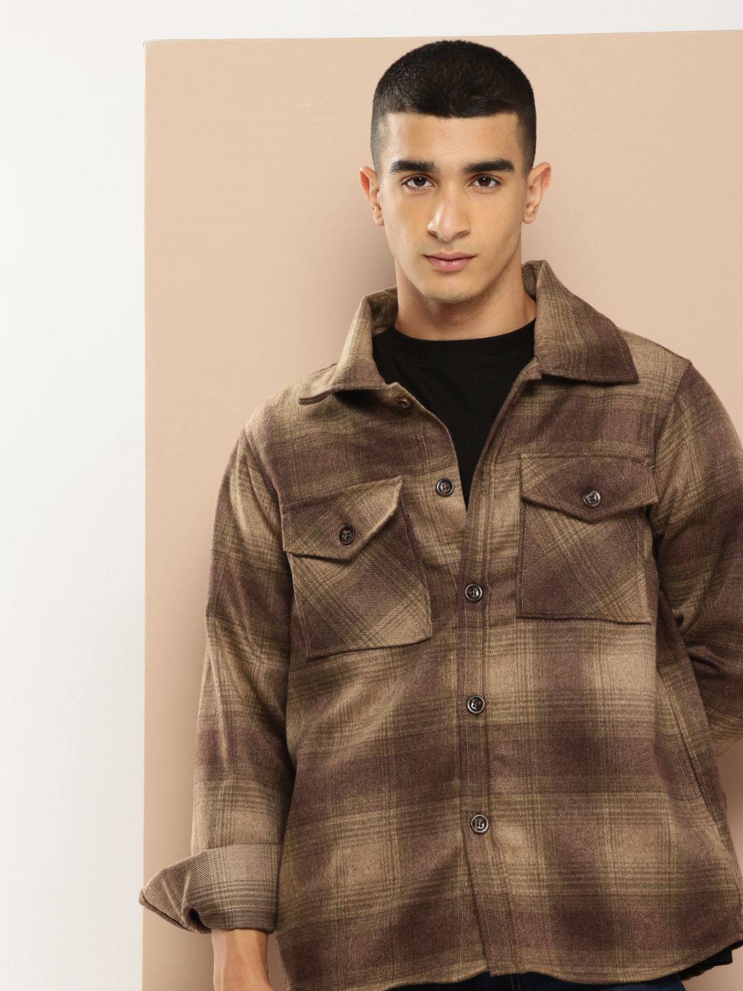 INVICTUS Long Sleeves Checked Regular Shacket