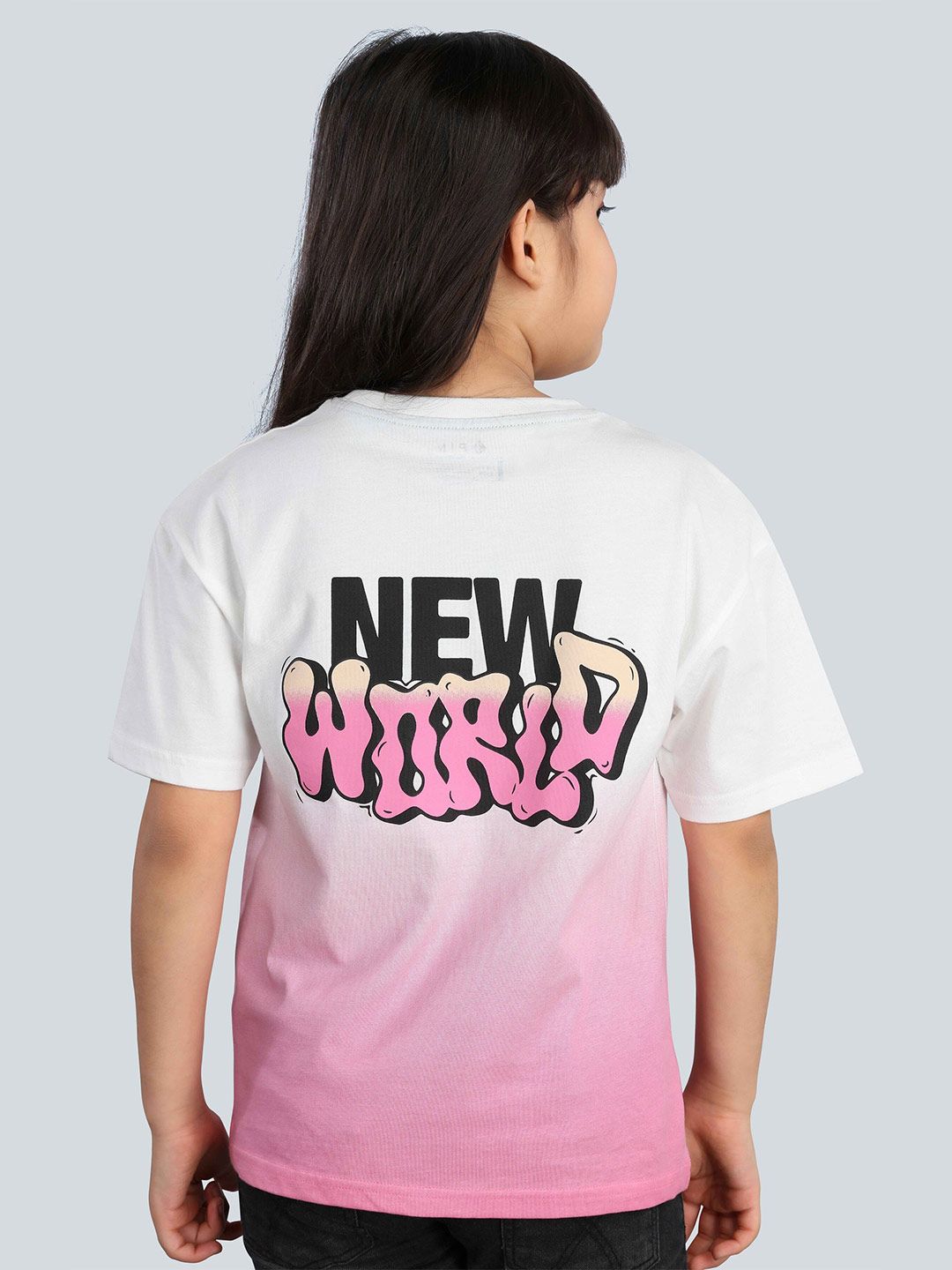 3PIN Girls Typography Printed Drop-Shoulder Sleeves Applique T-shirt
