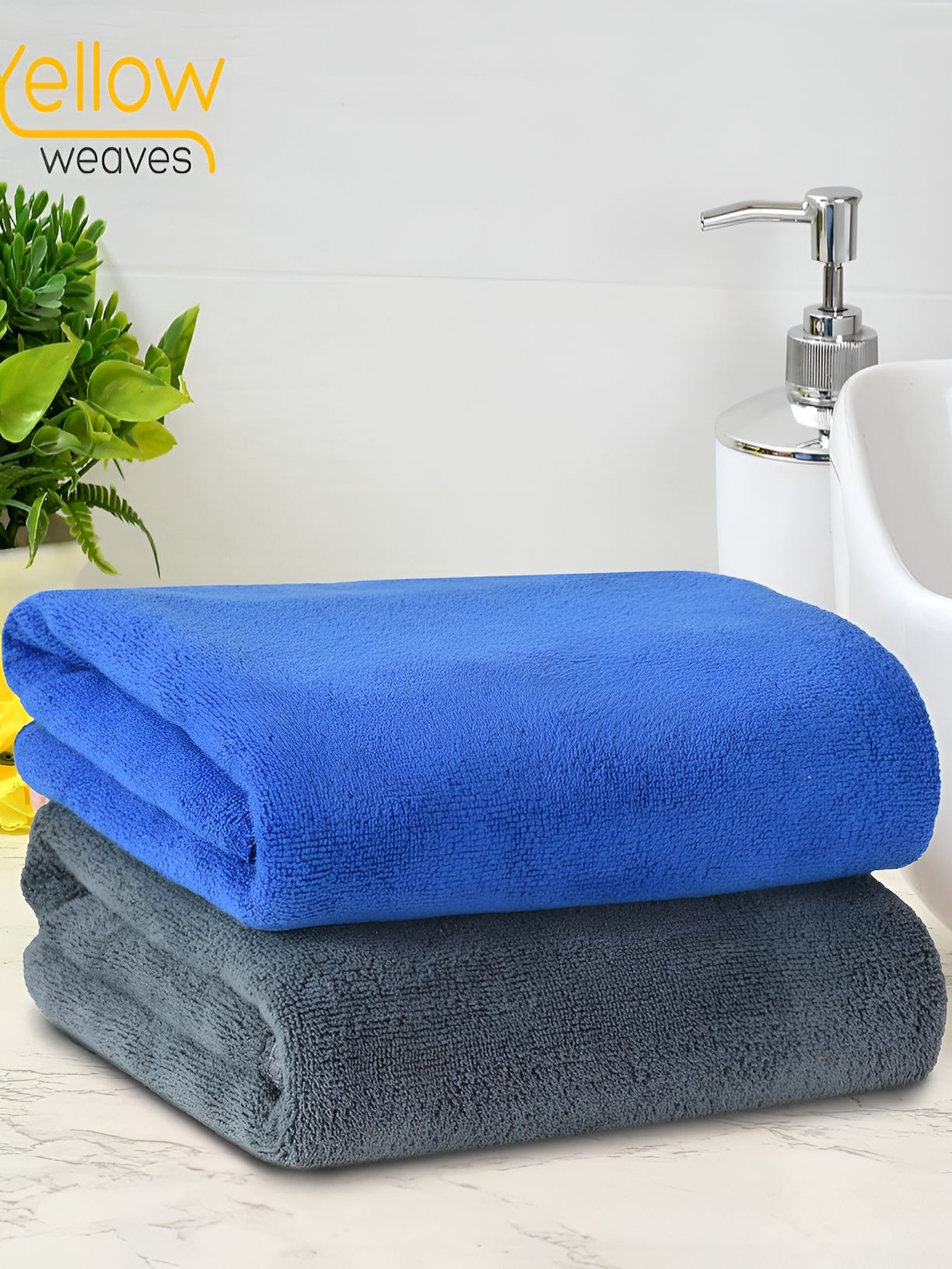 Yellow Weaves Teal Blue & Grey 2 Pieces 400 GSM Anti-Odour Hand Towels
