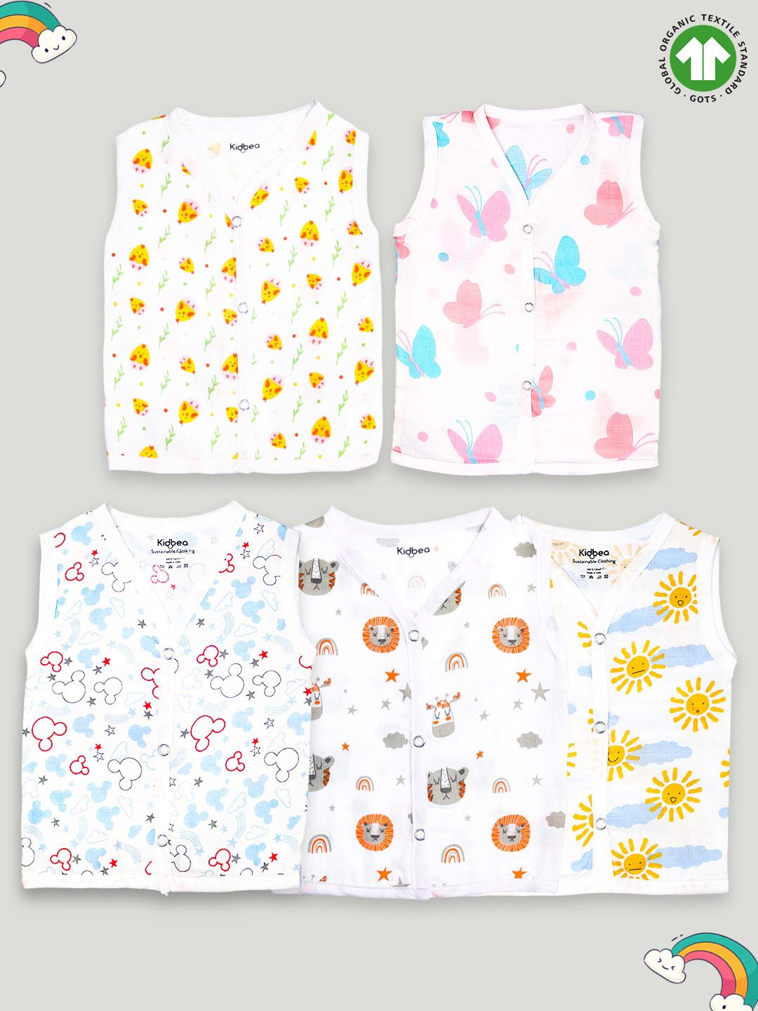 Buy Kidbea Unisex Baby Pack Of 5 Printed Cotton Muslin Jhabla -  - Apparel for Unisex Kids