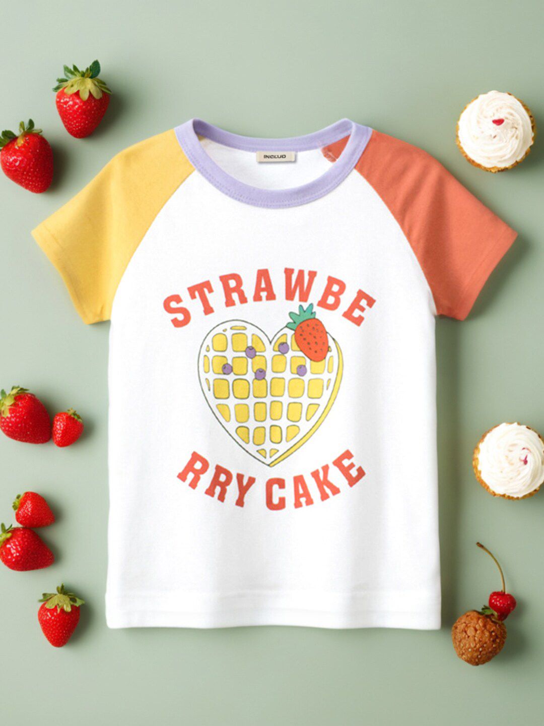 INCLUD Girls Graphic Printed Colorblocked Round Neck Short Sleeves T-shirt