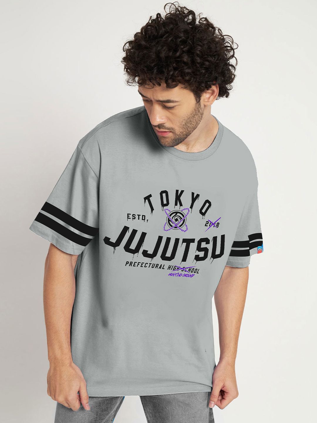 COMICSENSE Jujutsu Kaisen Anime Printed Cotton Bio Finish Oversized  Applique T-shirt