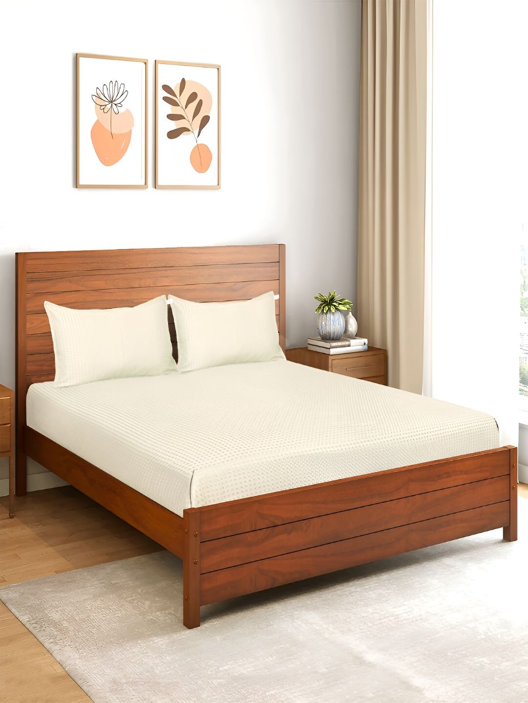 Saral Home Off White Geometric Cotton 210 TC King Fine Bedsheet with 2 Pillow Covers-39 x 43 inches