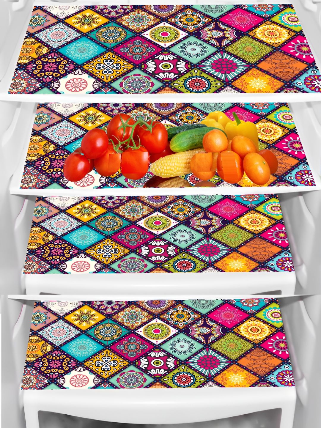 REVEXO Maroon & Yellow 4 Pieces Printed Fridge Mats