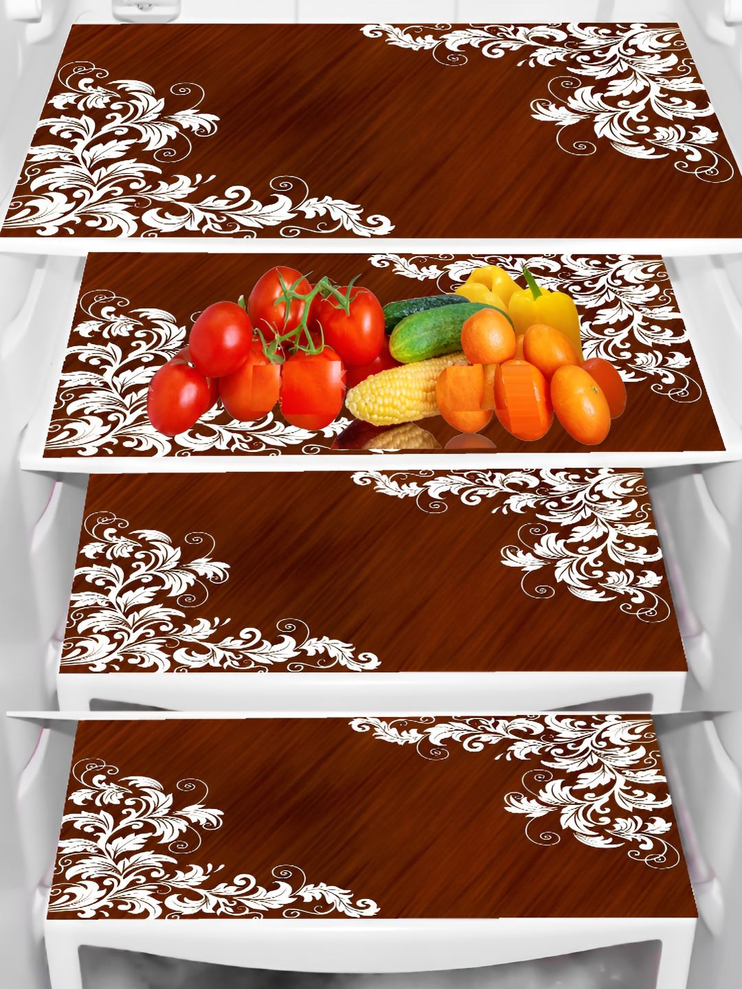 REVEXO Maroon 4 Pcs Printed Water Resistant Shelf Liner Fridge Mats