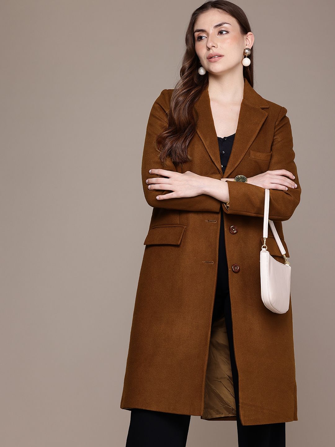 French Connection Notched Lapel Collar Longline Overcoat