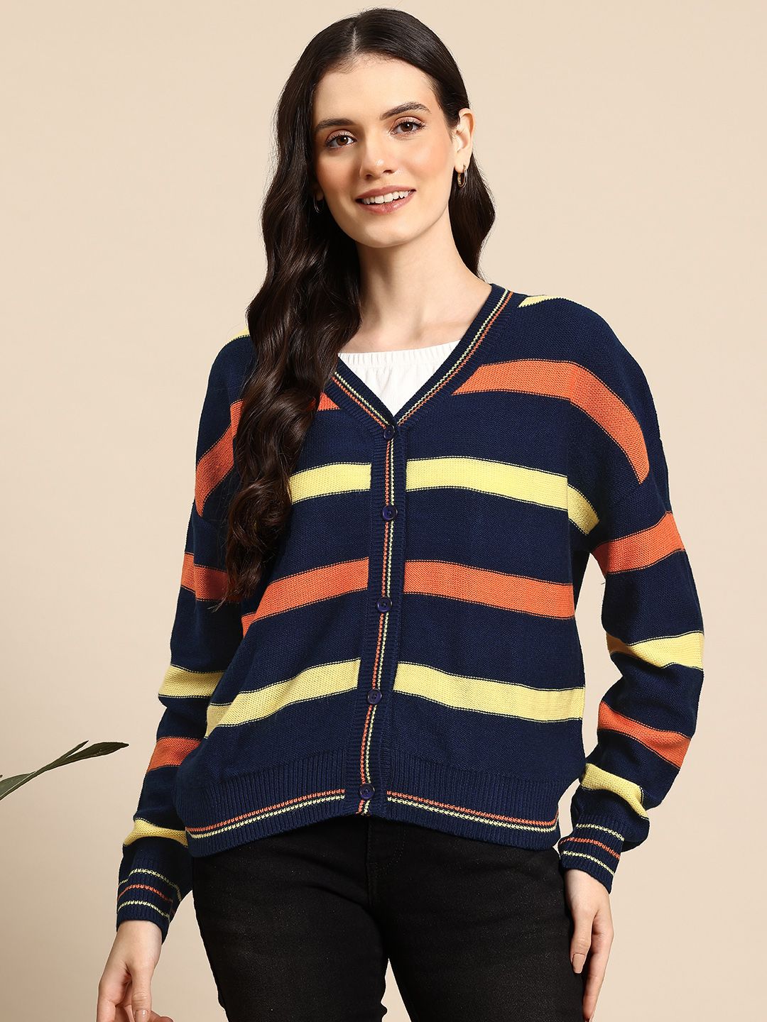 Mast & Harbour V-Neck Striped Cardigan