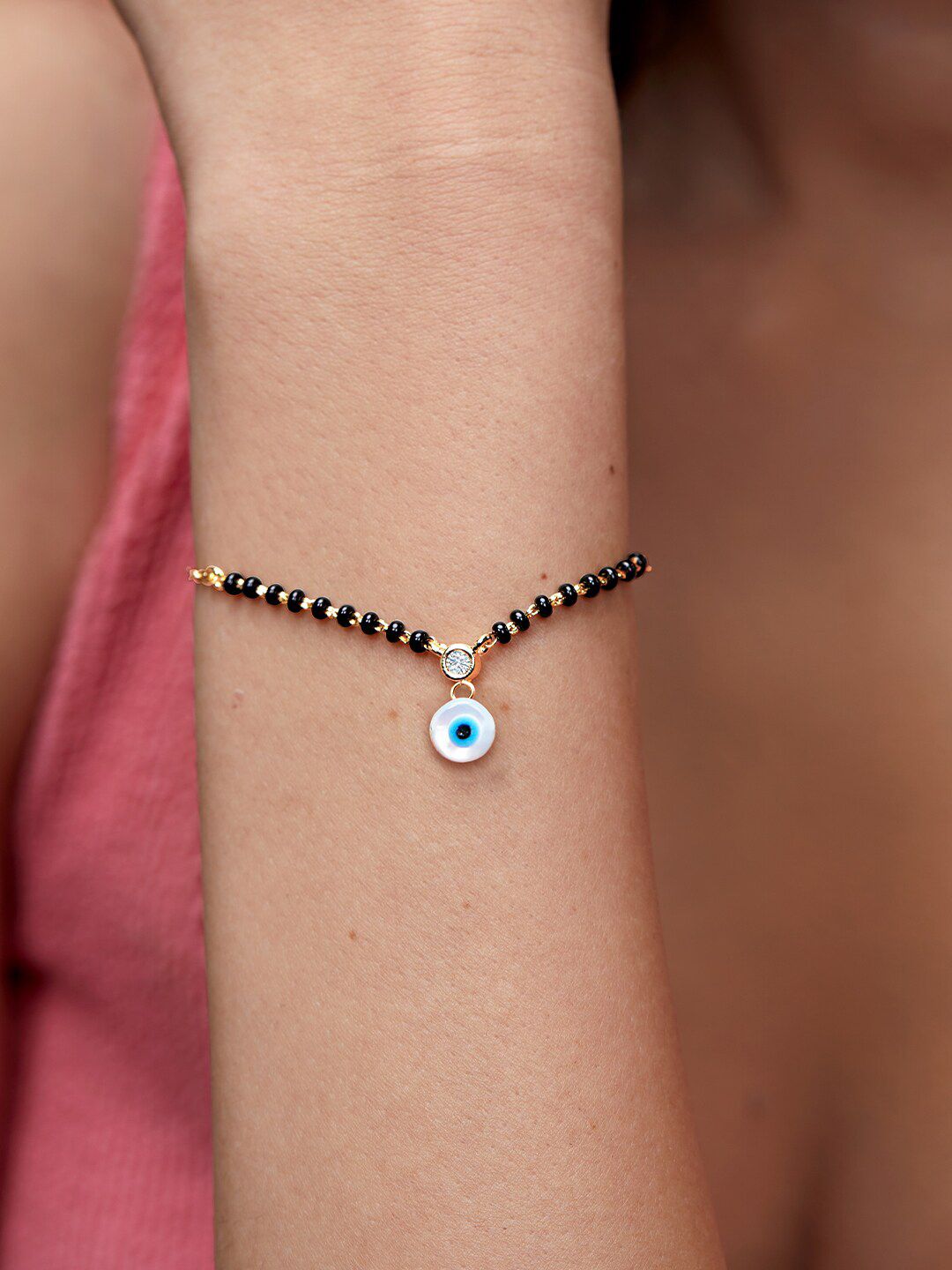 MINUTIAE Brass Crystals Gold-Plated Link Bracelet