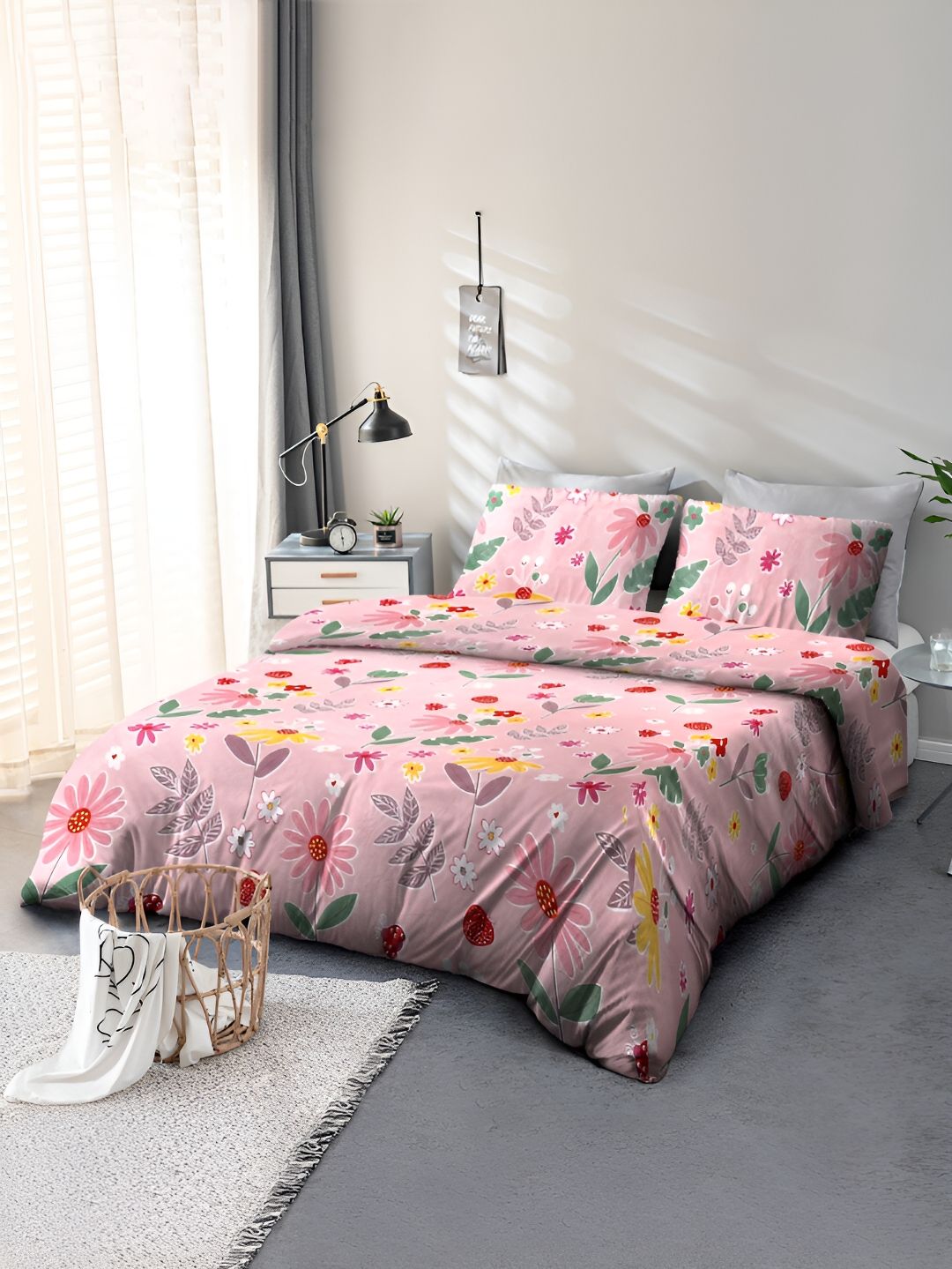 Buy Cortina Pink Floral Microfiber 110 TC Queen Coarse Bedsheet With 2 Pillow Covers 98 X 91 Inches -  - Home for Unisex