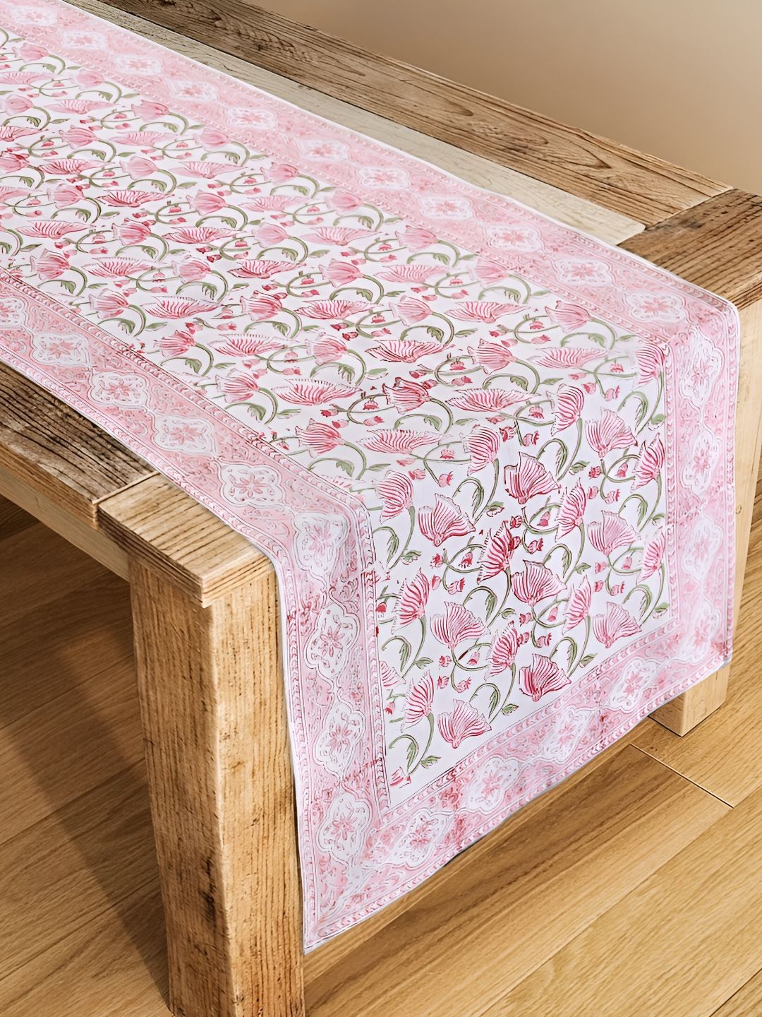 Buy HANDICRAFT PALACE Pink & White Floral Printed Table Runner -  - Home for Unisex