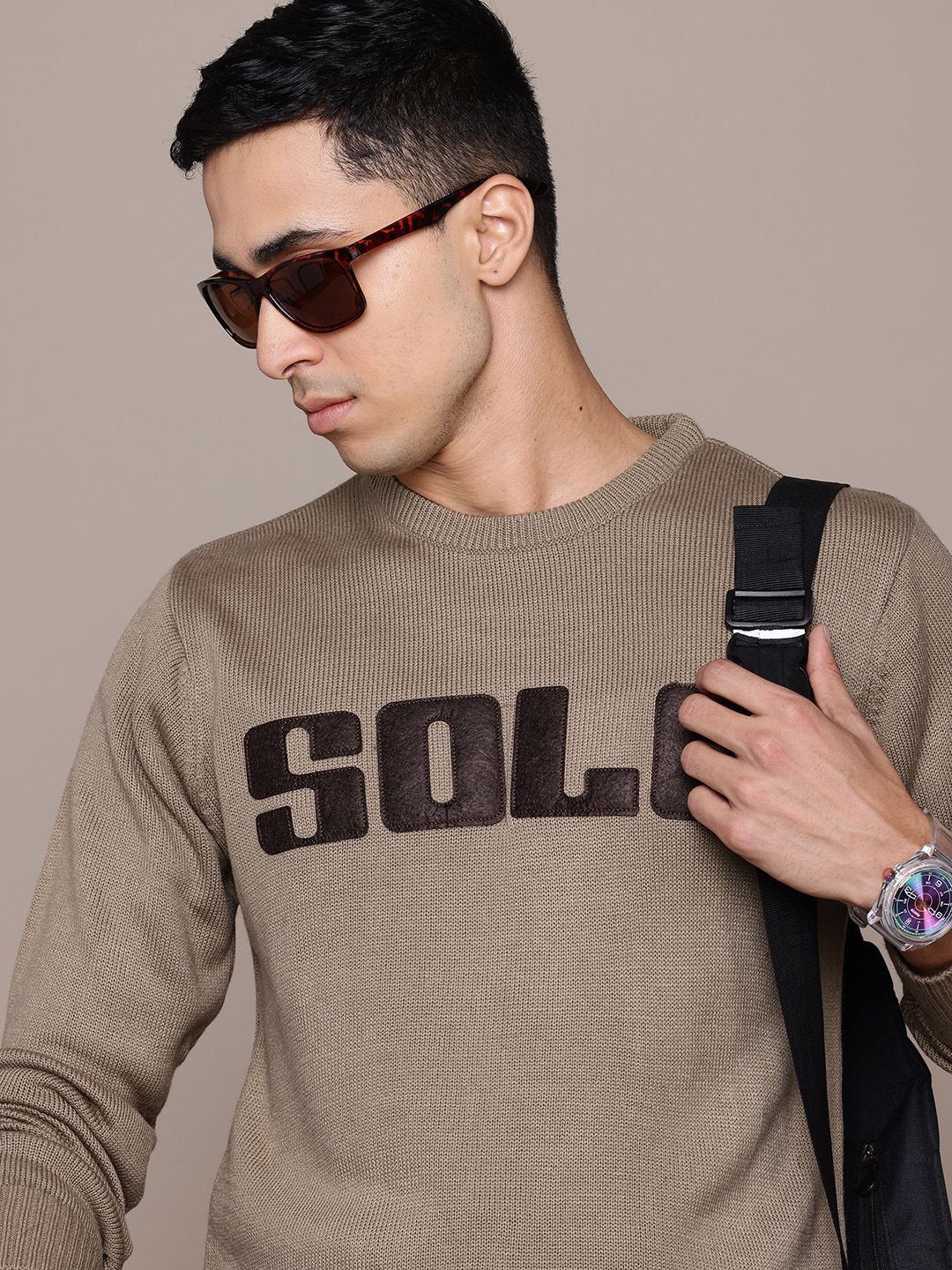 The Roadster Lifestyle Co. Typography Applique Detail Acrylic Pullover