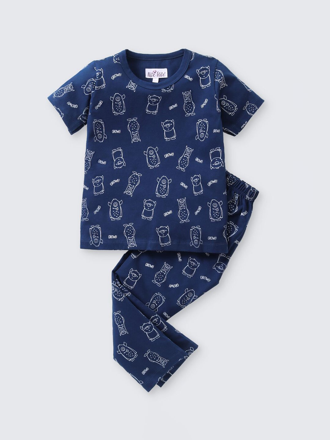 Nite Flite Boys Conversational Printed Pure Cotton T-shirt With Pyjamas