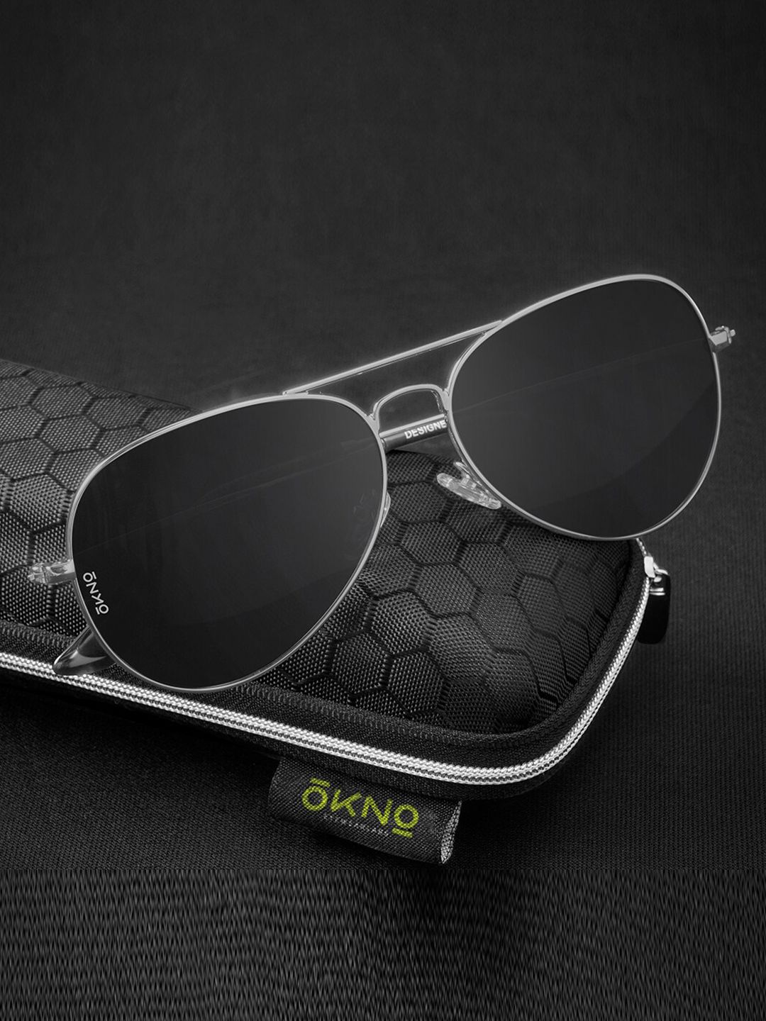 OKNO Polarised and UV Protected Lens Unisex Metal Black Aviator Sunglasses