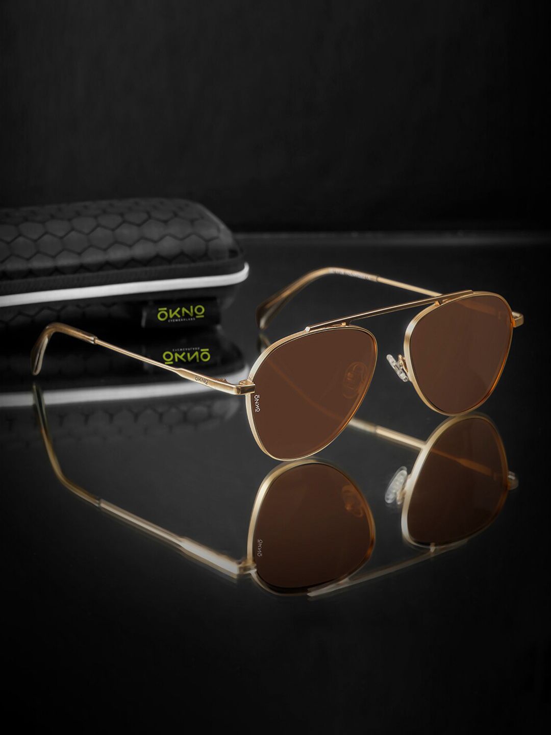 OKNO Polarised and UV Protected Lens Unisex Metal Brown Aviator Sunglasses