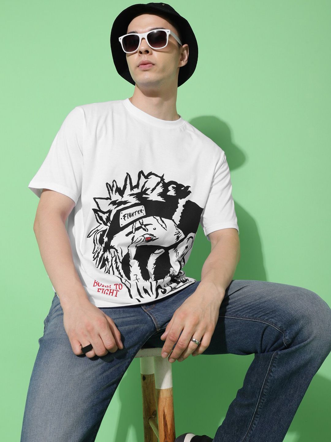 Bukkl Graphic Printed Round Neck Short Sleeves Oversized Cotton T-shirt