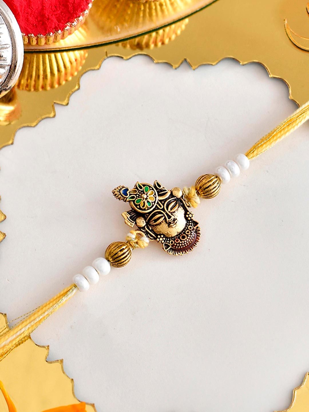 Studded Yellow Thread Mens Rakhi For Brother