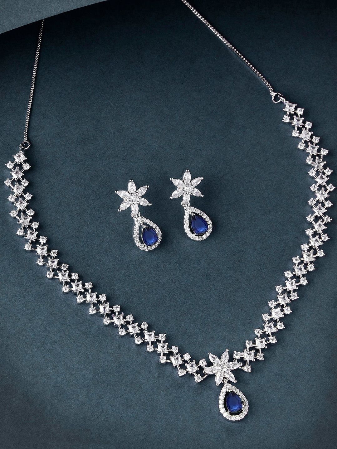 Buy KARATCART Blue Silver Plated CZ Studded Cubic Zirconia Jewellery Set -  - Accessories for Women