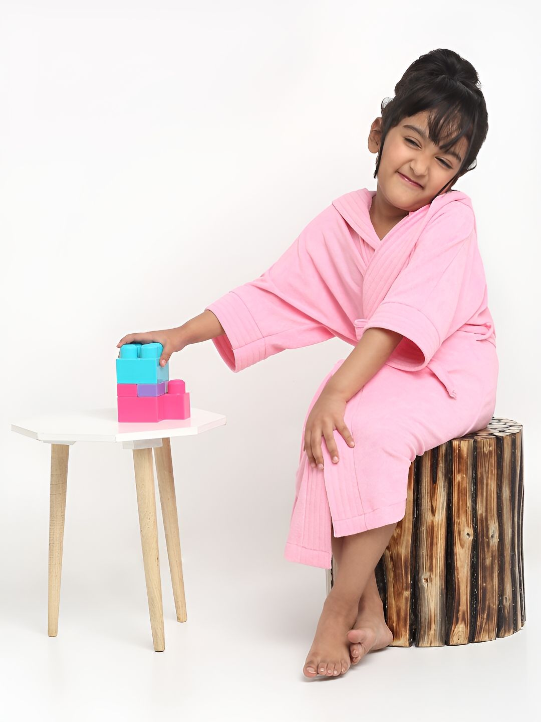 Buy Creeva Melodious Pink Solid Cotton Drawstring Midi Bath Robe 4 5Y -  - Home for Girls