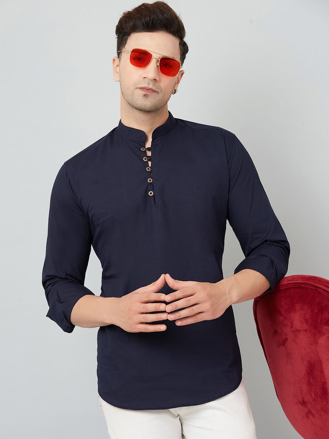 LOUIS MONARCH Comfort Slim Fit Mandarin Collar Cotton Short Kurta
