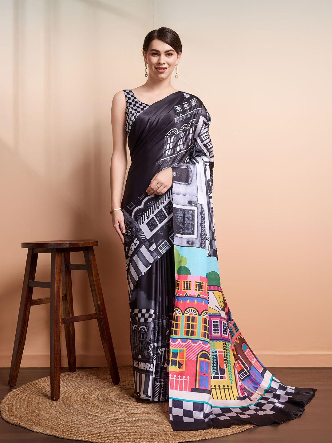 RACHNA Abstract Printed Satin Saree