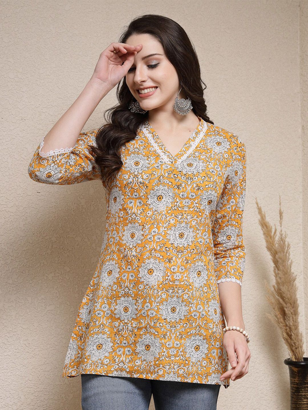 Stylum Floral Printed V Neck Cotton Top