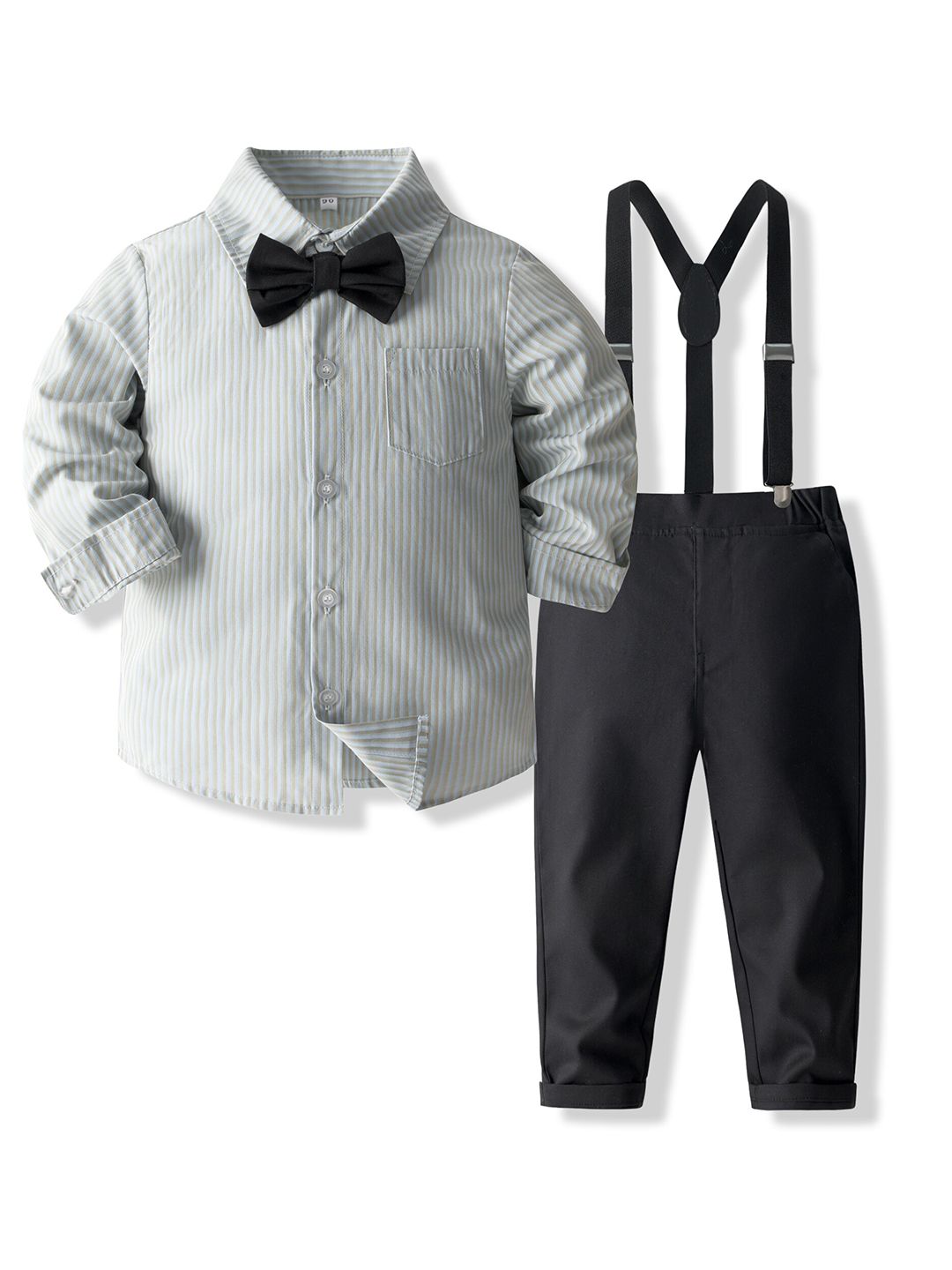 Buy StyleCast X Revolte Boys Grey & Black Shirt Collar Striped Shirt With Trousers -  - Apparel for Boys