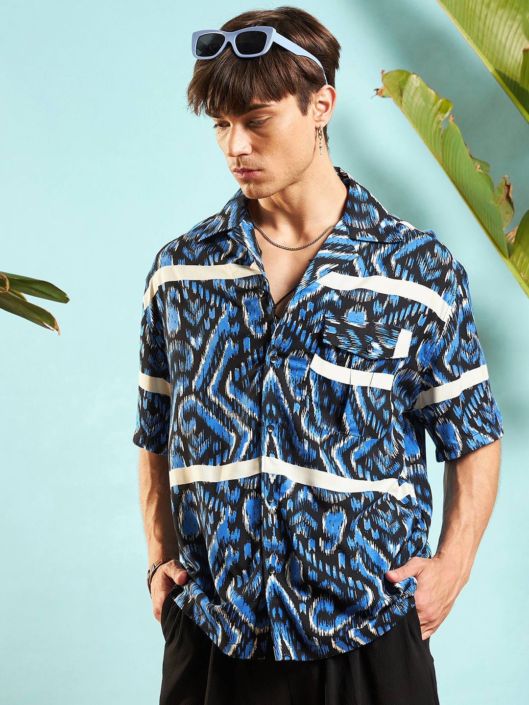 MASCLN SASSAFRAS Unisex Relaxed Opaque  Abstract Printed Casual Shirt