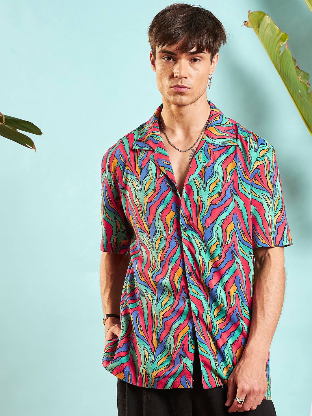 MASCLN SASSAFRAS Unisex Relaxed Opaque Printed Casual Shirt