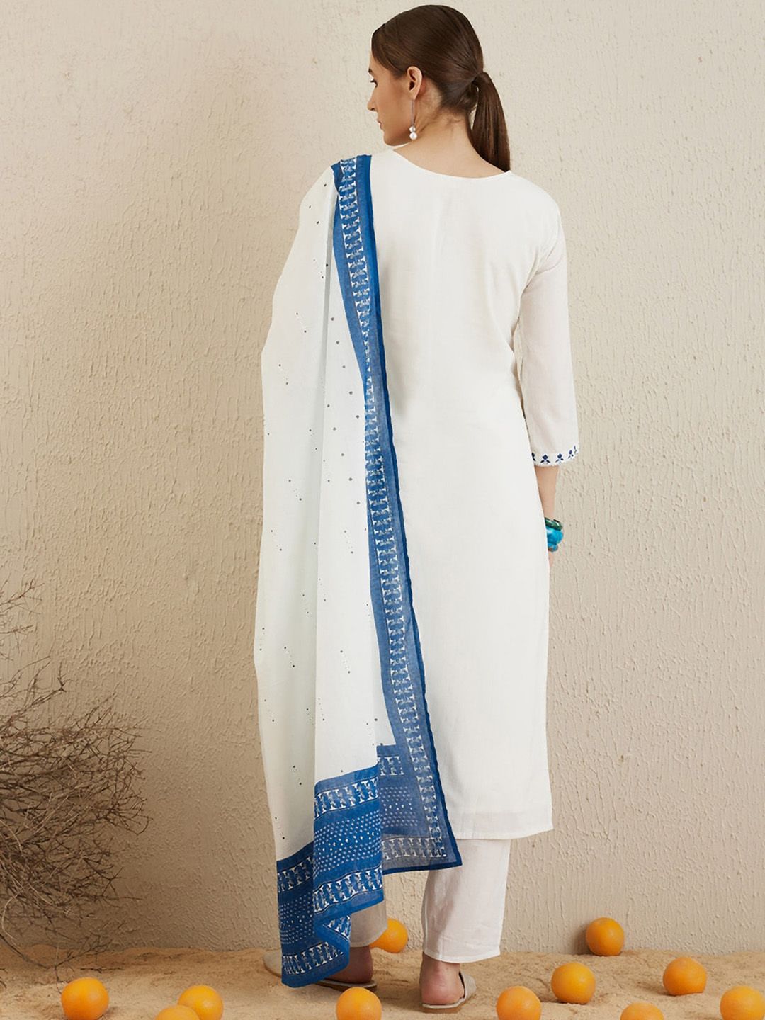 Ethnic Motifs Embroidered Thread Work Pure Cotton Kurta with Trousers & Dupatta 5