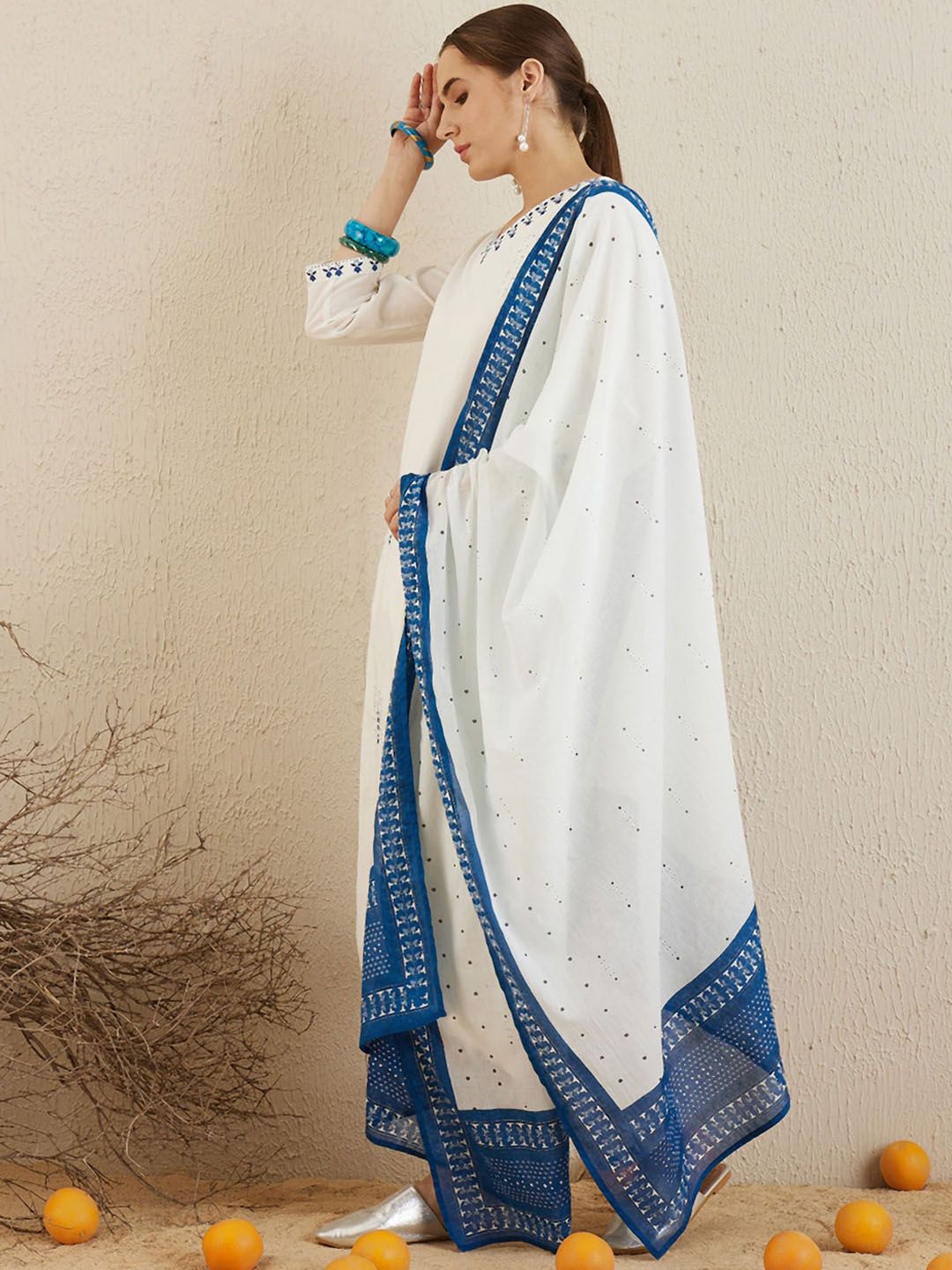 Ethnic Motifs Embroidered Thread Work Pure Cotton Kurta with Trousers & Dupatta 4