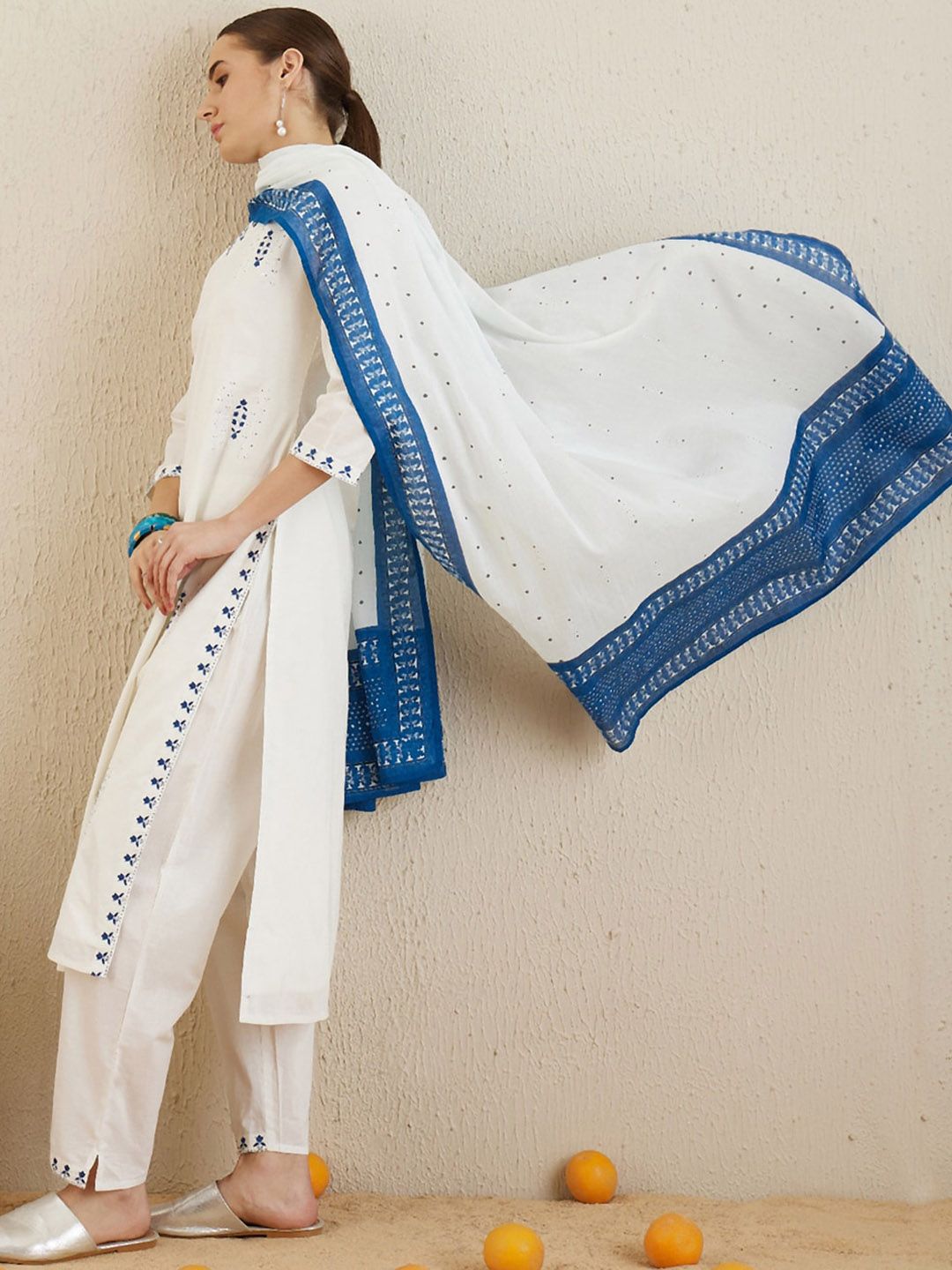 Ethnic Motifs Embroidered Thread Work Pure Cotton Kurta with Trousers & Dupatta 6