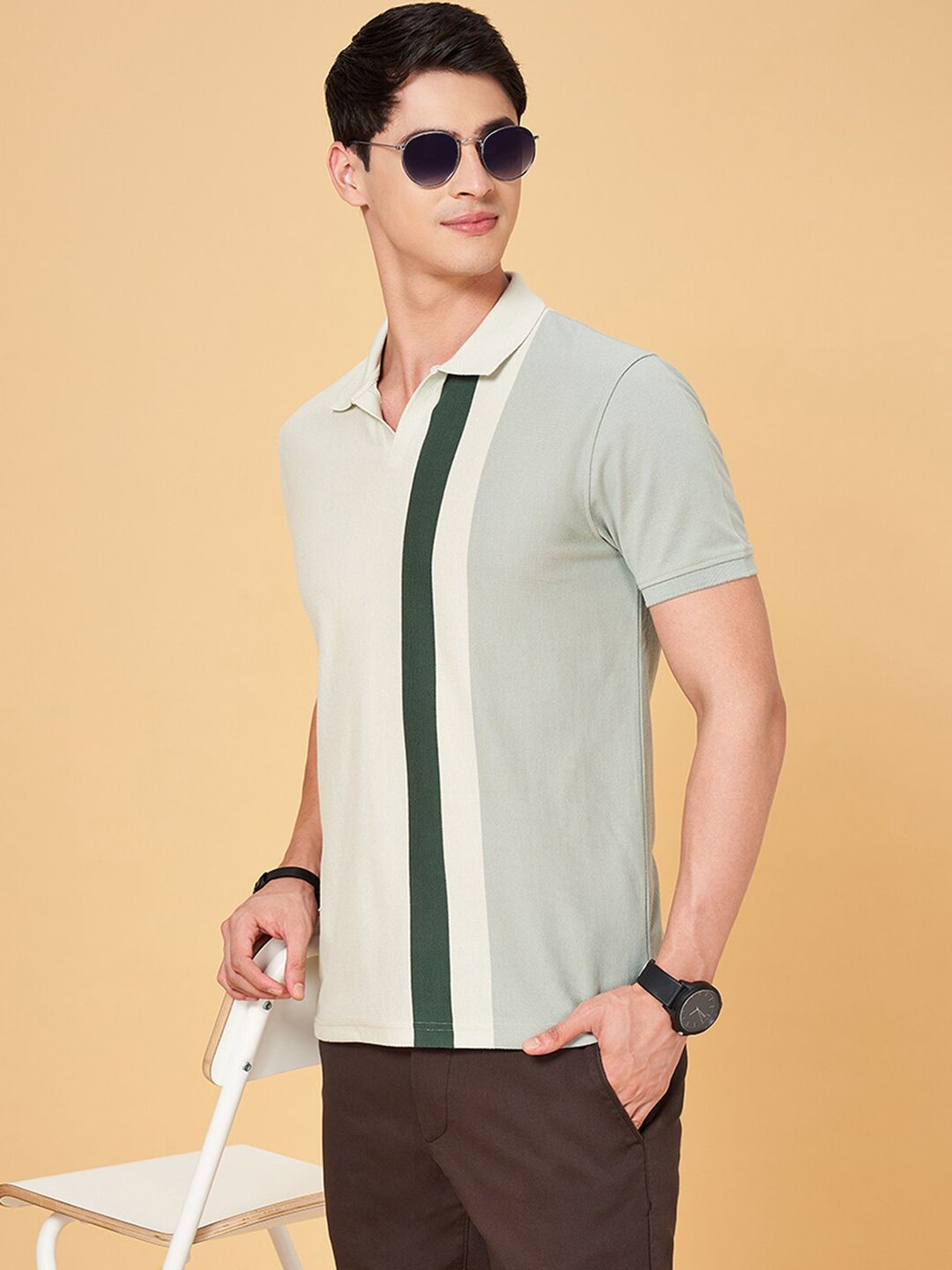 BYFORD by Pantaloons Men Colourblocked Polo Collar Pockets Slim Fit T-shirt