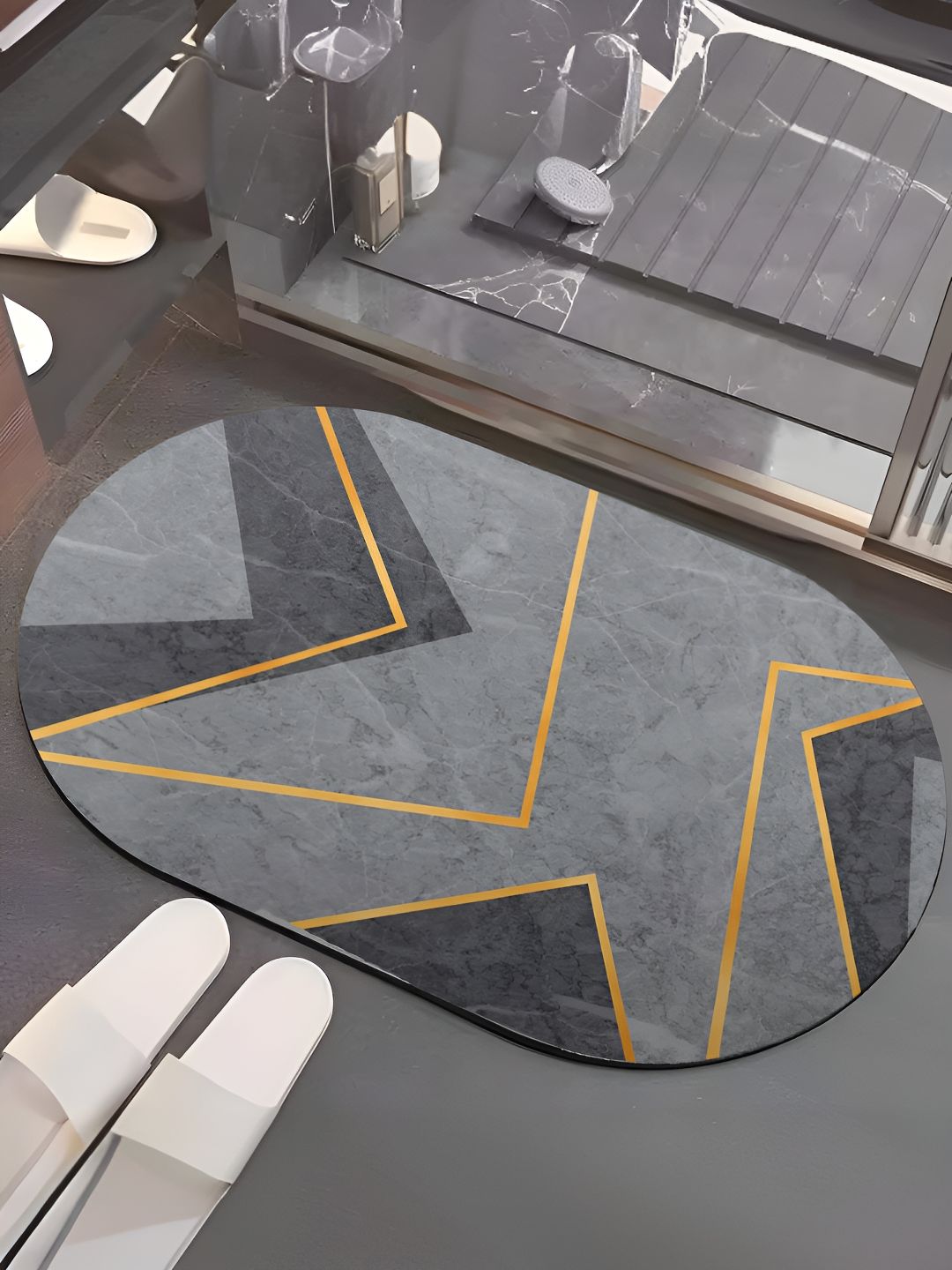 UMAI Grey Printed 240 GSM Anti-Skid Bath Mat