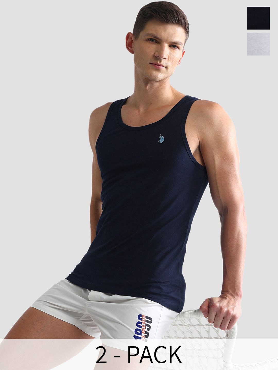 Buy U.S. Polo Assn. Pack Of 2 Comfort Fit Pure Cotton Innerwear Vests OEV03 NW0 P2 -  - Apparel for Men
