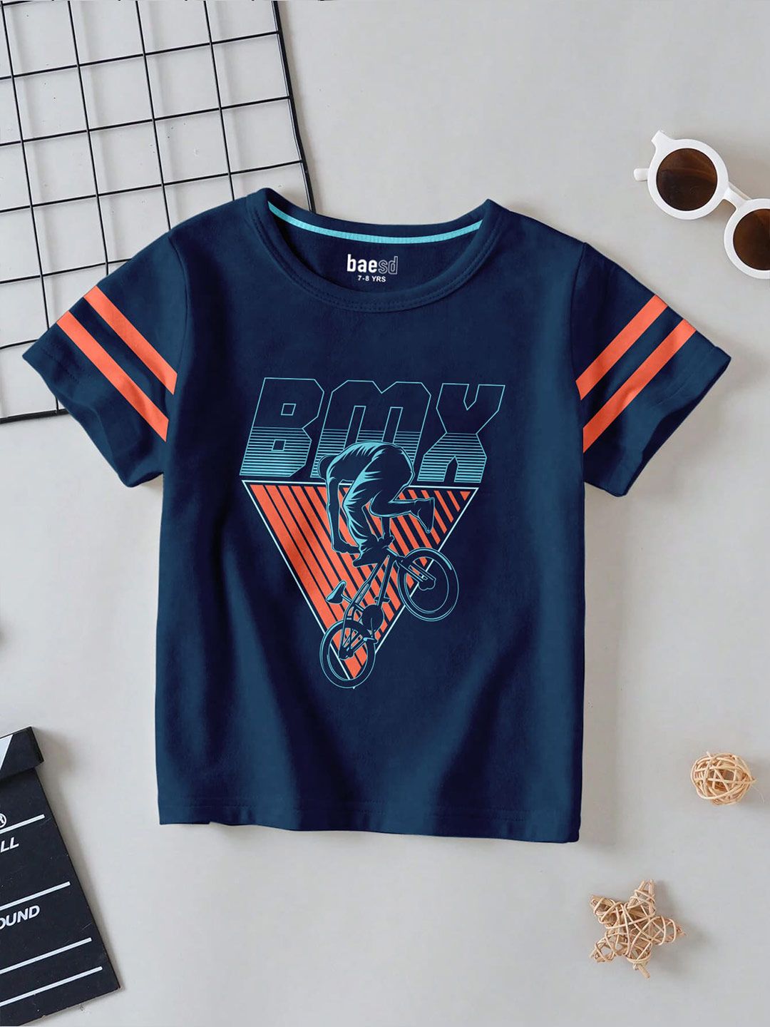 BAESD Boys Typography Printed Round Neck Short Sleeves Cotton T-shirt