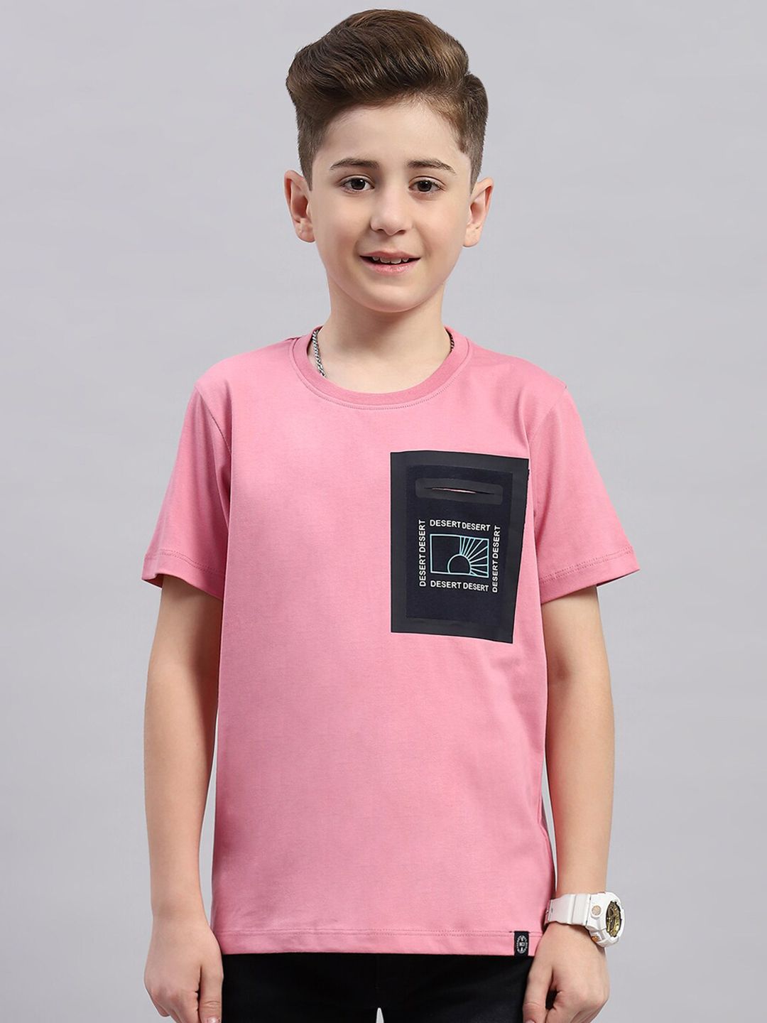 Monte Carlo Boys Round Neck Short Sleeves Typographic Printed Regular Fit Cotton T-shirt