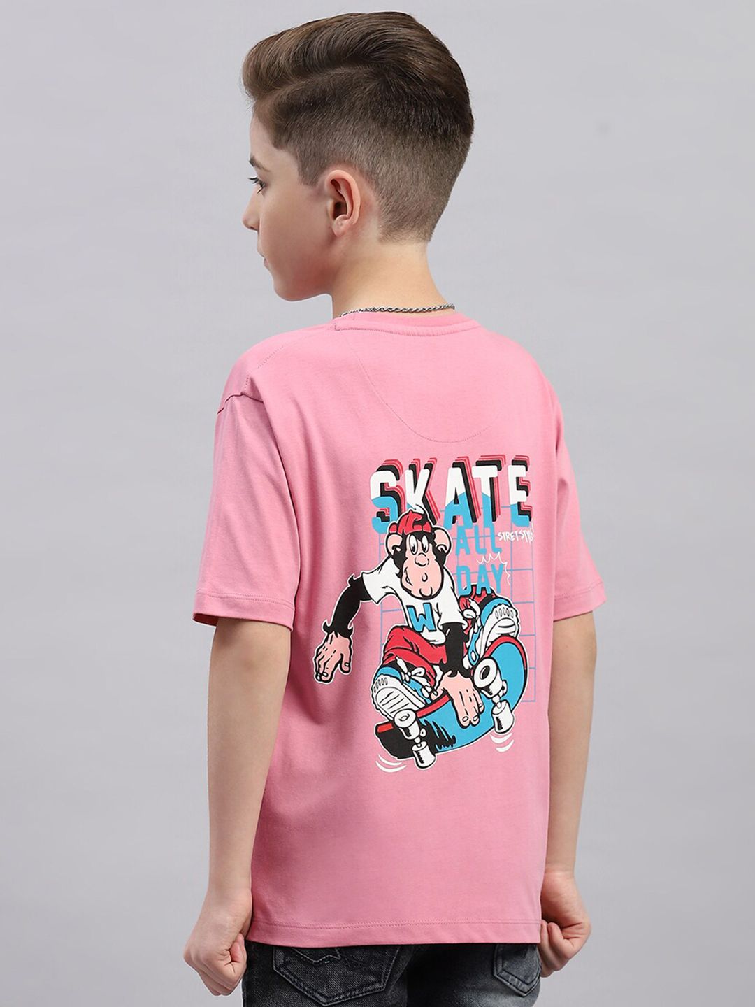 Monte Carlo Boys Typography Drop-Shoulder Sleeves Applique T-shirt