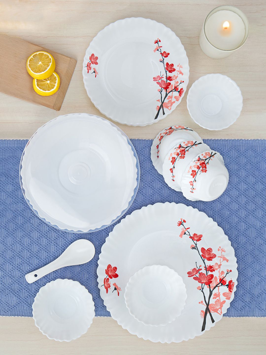 Larah by BOROSIL Jupiter Alina Silk Series White Floral Opalware Microwave Safe 44 Piece Dinner Set