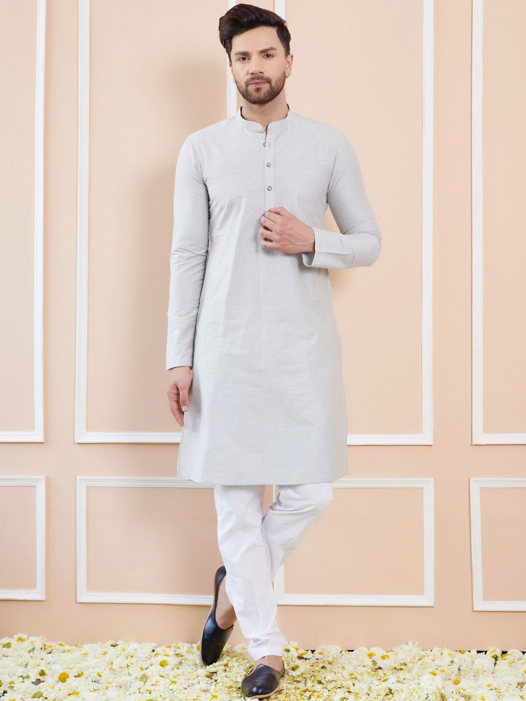 See Designs Mandarin Collar Long Sleeves Pure Cotton Straight Kurta